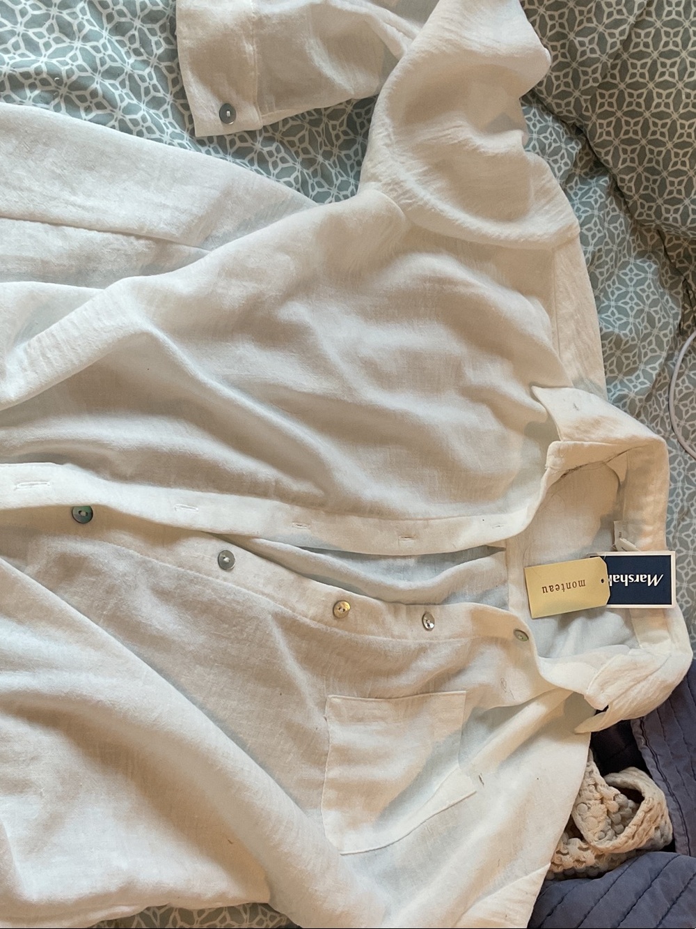 Monteau White Button-Down Linen Shirt
